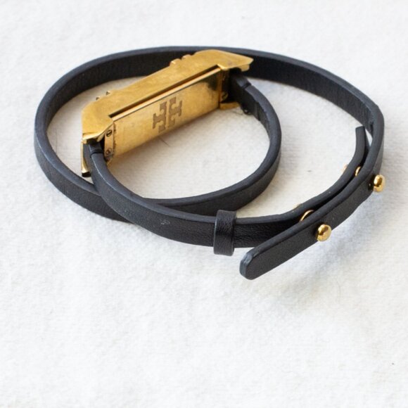 Very RarTory Burch For Fitbit Flex Double Wrap Leather Bracelet Gold Plated 16" - Picture 3 of 3